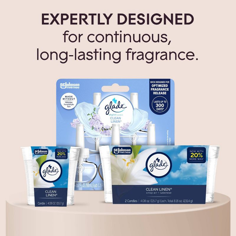 slide 9 of 12, Glade Scented Candles - Clean Linen - 4.08oz/2ct, 4.08 oz, 2 ct