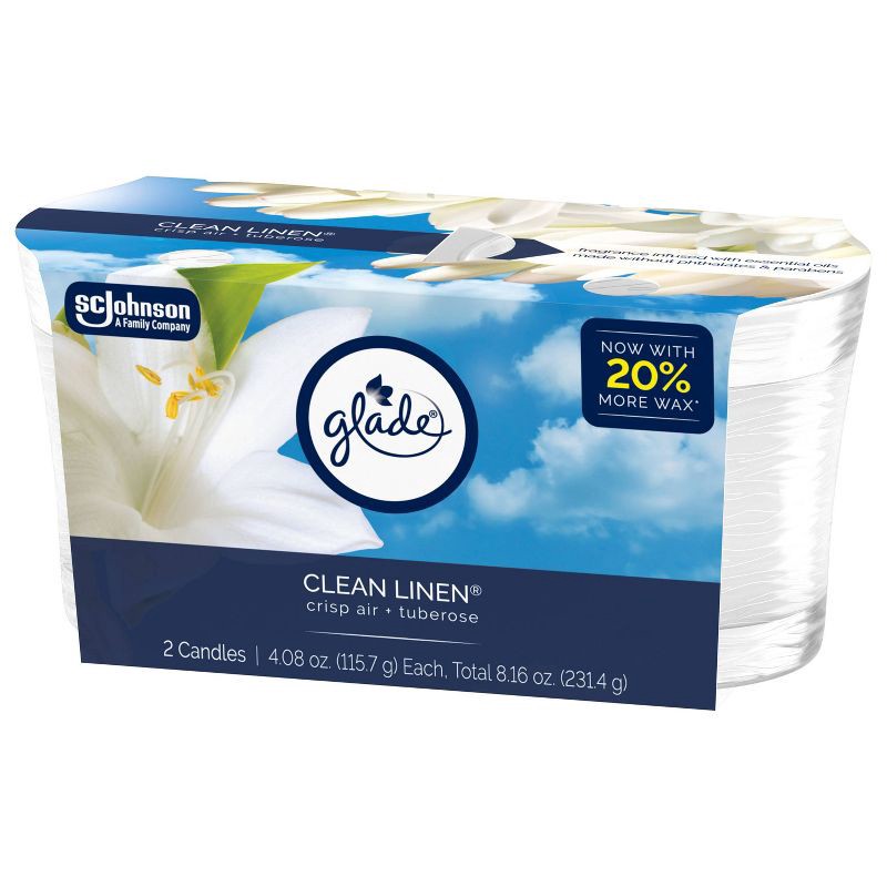 slide 11 of 12, Glade Scented Candles - Clean Linen - 4.08oz/2ct, 4.08 oz, 2 ct