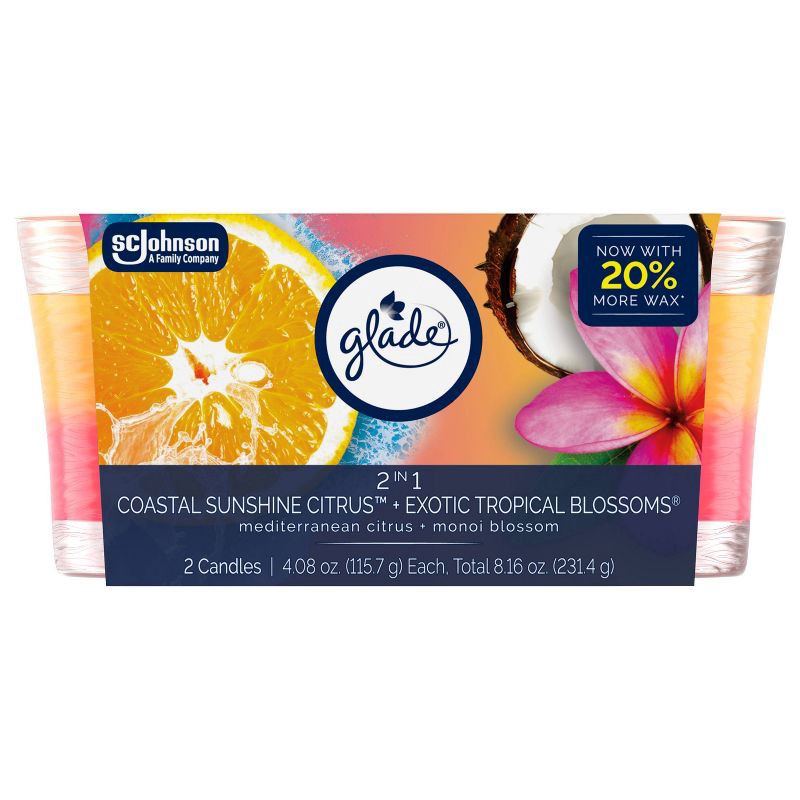 slide 4 of 14, Glade Scented Candles - Coastal Sunshine Citrus and Exotic Tropical Blossom - 4.08oz/2ct, 4.08 oz, 2 ct