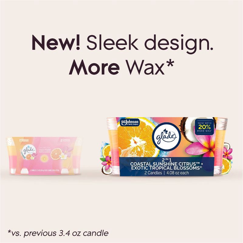 slide 6 of 14, Glade Scented Candles - Coastal Sunshine Citrus and Exotic Tropical Blossom - 4.08oz/2ct, 4.08 oz, 2 ct