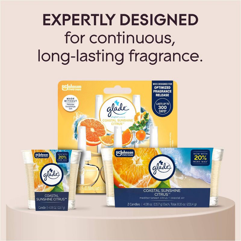 slide 9 of 14, Glade Scented Candles - Coastal Sunshine Citrus and Exotic Tropical Blossom - 4.08oz/2ct, 4.08 oz, 2 ct