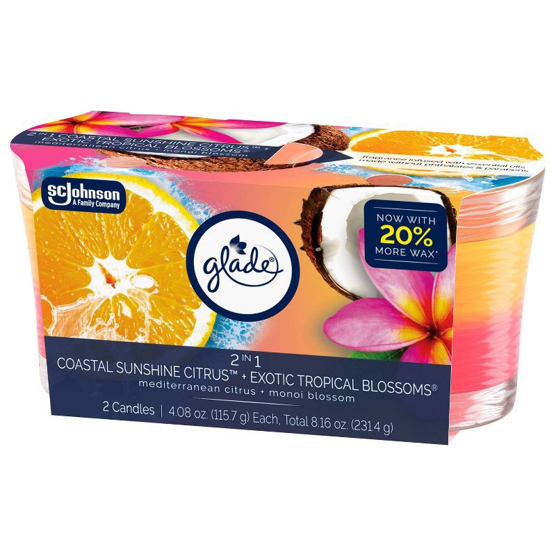 slide 11 of 14, Glade Scented Candles - Coastal Sunshine Citrus and Exotic Tropical Blossom - 4.08oz/2ct, 4.08 oz, 2 ct