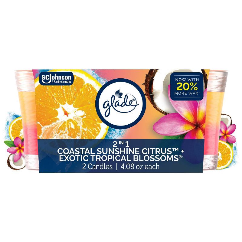 slide 1 of 14, Glade Scented Candles - Coastal Sunshine Citrus and Exotic Tropical Blossom - 4.08oz/2ct, 4.08 oz, 2 ct