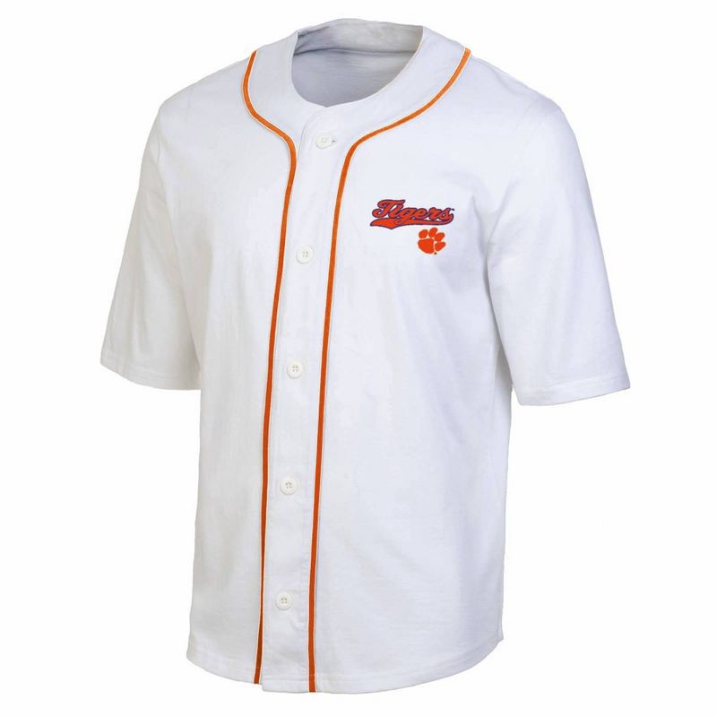 slide 1 of 3, NCAA Clemson Tigers Baseball Button-Down T-Shirt - S: Lightweight Cotton Jersey, 1 ct