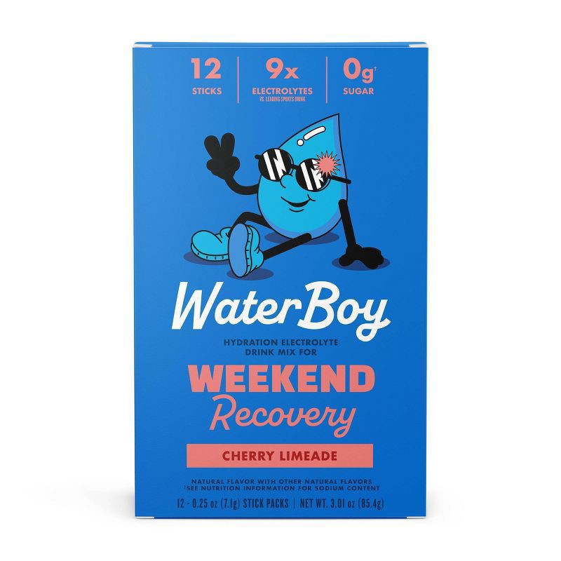slide 2 of 5, Waterboy Hydration + Weekend Recovery Sports Drink - Cherry Limeade - 3oz/12ct, 12 ct; 3 oz