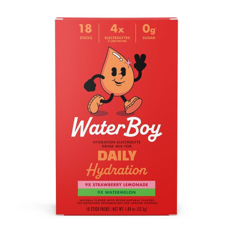 slide 3 of 5, Waterboy Daily Hydration Sports Drink Variety Pack - Strawberry Lemonade + Watermelon - 1.89oz/18ct, 1.89 oz, 18 ct
