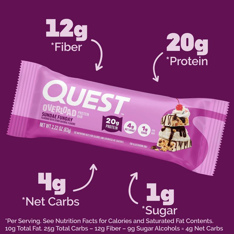 slide 3 of 8, Quest Nutrition Overload Bar - Sundae Funday - 4ct, 4 ct