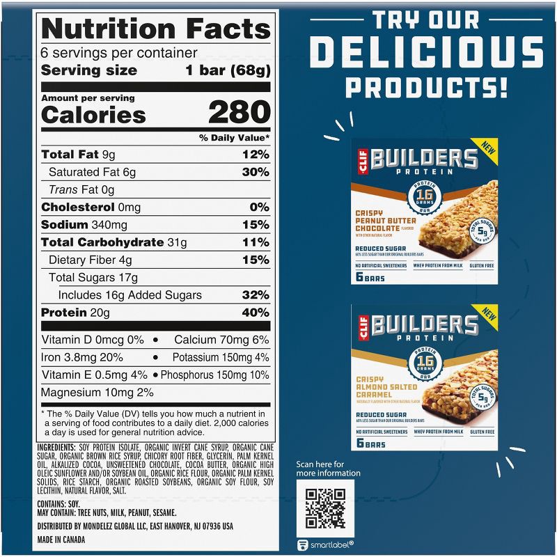 slide 4 of 5, CLIF Builder's Oreo Plant-Based Soy Protein Bars - 20g Protein - 6ct, 6 ct