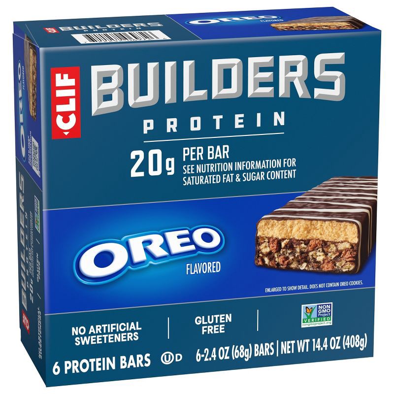 slide 8 of 13, CLIF Builder's Oreo Plant-Based Soy Protein Bars - 20g Protein - 6ct, 6 ct