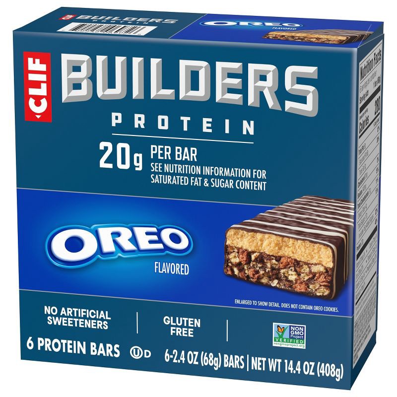 slide 9 of 13, CLIF Builder's Oreo Plant-Based Soy Protein Bars - 20g Protein - 6ct, 6 ct