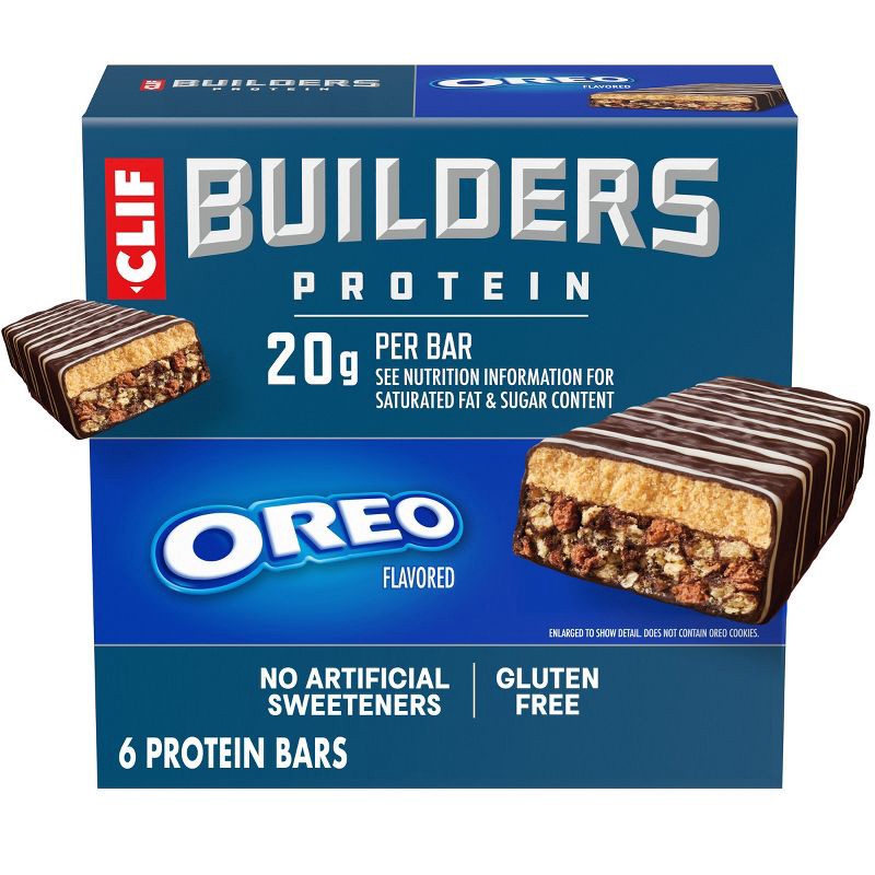 slide 1 of 13, CLIF BUILDERS OREO-Flavored 20g Protein Bars - Gluten Free - 2.4oz/6ct: No Artificial Sweeteners, Plant-Based, Non-GMO, 20 gram, 2.4 oz, 6 ct