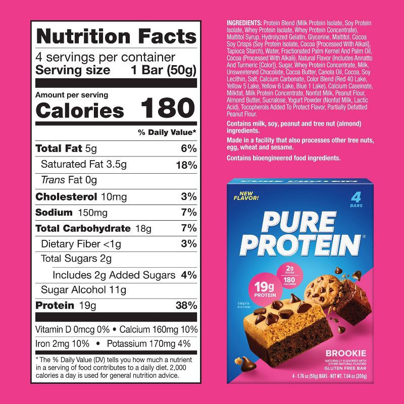 slide 4 of 5, Pure Protein Brookie Whey Protein Bar - 19g Protein - 4ct, 19 gram, 4 ct