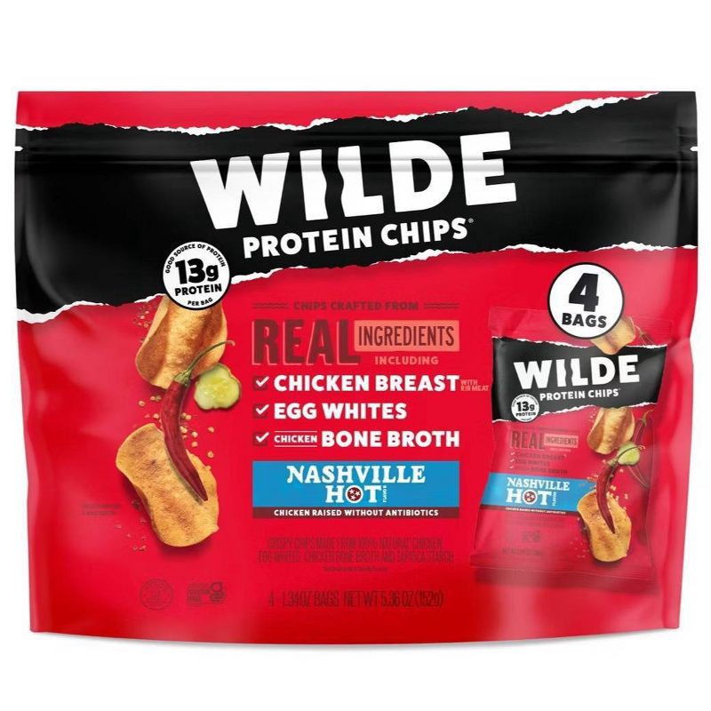 slide 1 of 4, WILDE 13g Protein Chips - Nashville Hot - 4ct, 13 gram, 4 ct