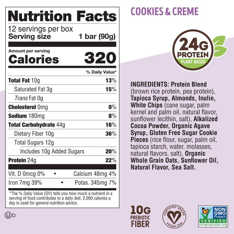 slide 6 of 7, Lenny & Larry's Cookie-fied Gluten Free Cookies & Creme Plant-Based Protein Bars - 24g Protein - 3.17oz/4ct, 24 gram, 3.17 oz, 4 ct