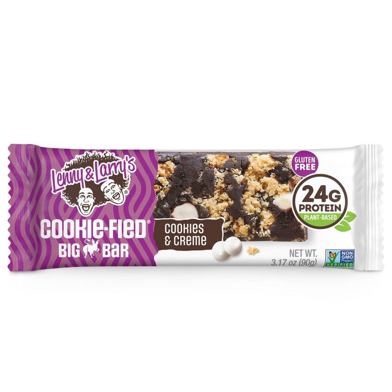 slide 7 of 7, Lenny & Larry's Cookie-fied Gluten Free Cookies & Creme Plant-Based Protein Bars - 24g Protein - 3.17oz/4ct, 24 gram, 3.17 oz, 4 ct