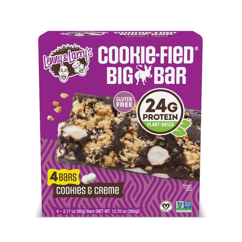slide 1 of 7, Lenny & Larry's Cookie-fied Gluten Free Cookies & Creme Plant-Based Protein Bars - 24g Protein - 3.17oz/4ct, 24 gram, 3.17 oz, 4 ct