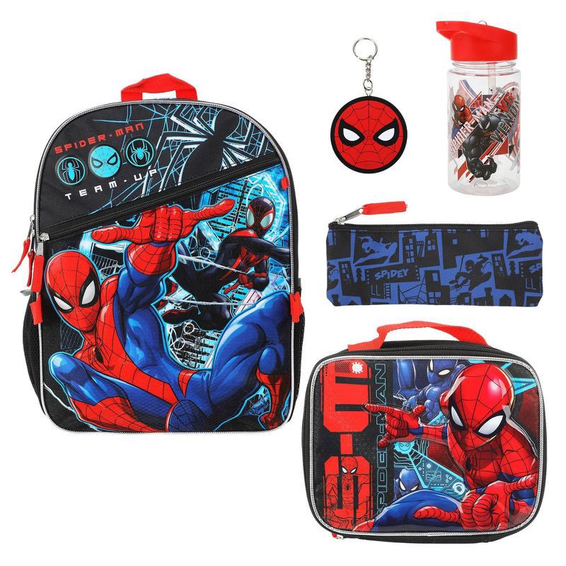 slide 7 of 10, Spider-Man Kids' 15.5L 5pc Backpack Set with Lights - Black, 15.5 liter, 5 ct