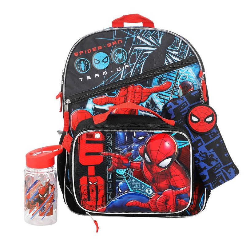 slide 1 of 10, Spider-Man Kids' 15.5L 5pc Backpack Set with Lights - Black, 15.5 liter, 5 ct