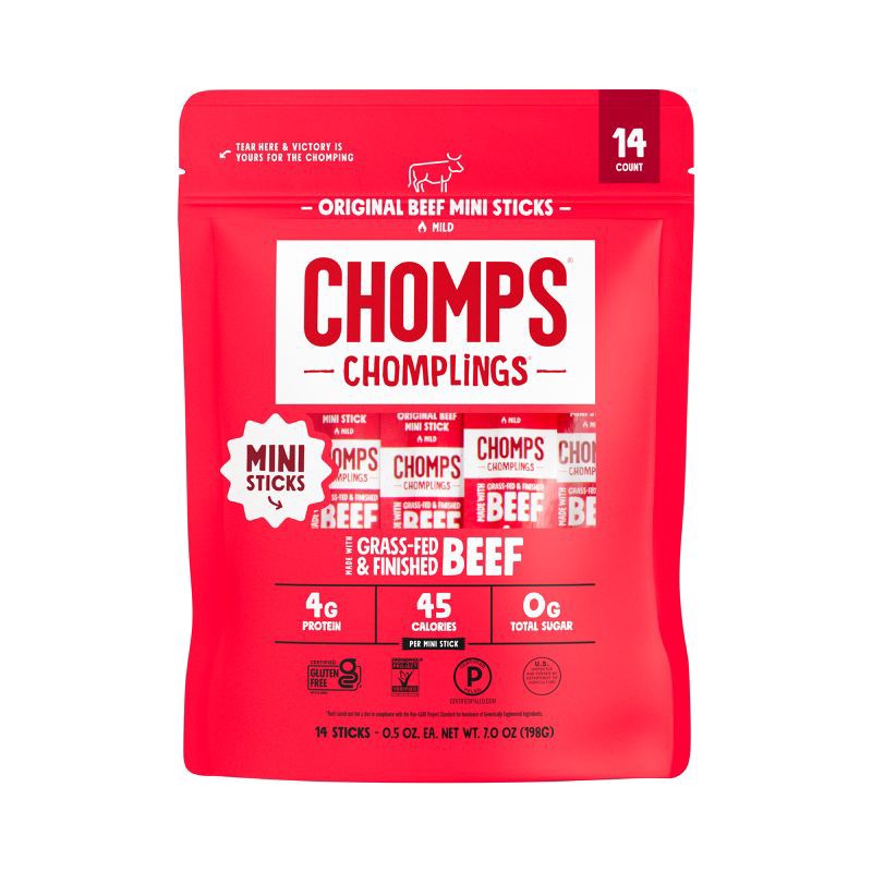 slide 1 of 6, Chomps Snack Sticks Chomps Chomplings Original Beef Mini Sticks - 7oz/14ct, 7 oz, 14 ct