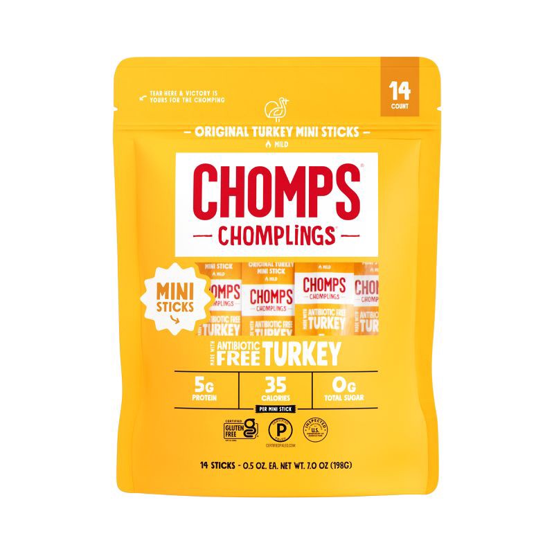 slide 1 of 6, Chomps Snack Sticks Chomplings Original Turkey Mini Sticks - 7oz/14ct, 7 oz, 14 ct