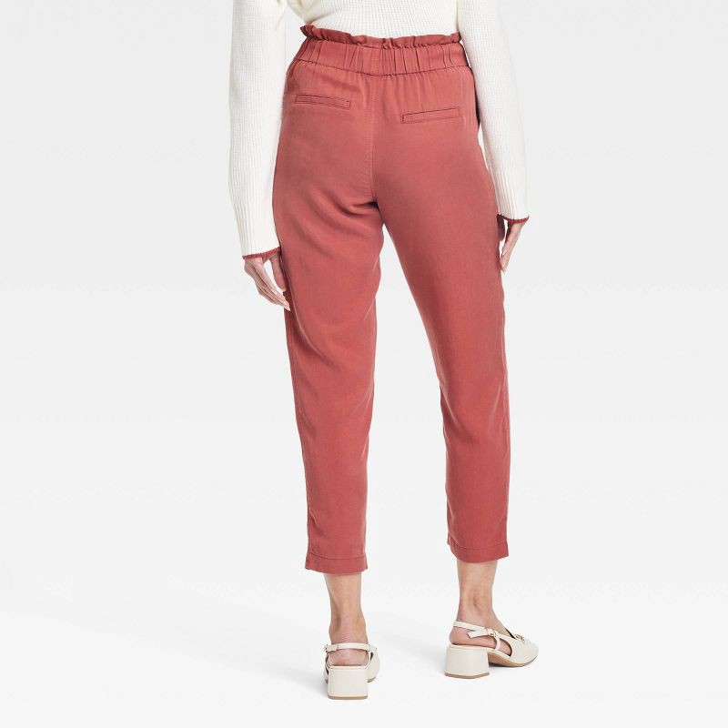 slide 3 of 3, Women's High-Rise Tapered Ankle Pull-On Joggers - A New Day™ Red S: Midweight Twill, Full Elastic Waistband, 1 ct