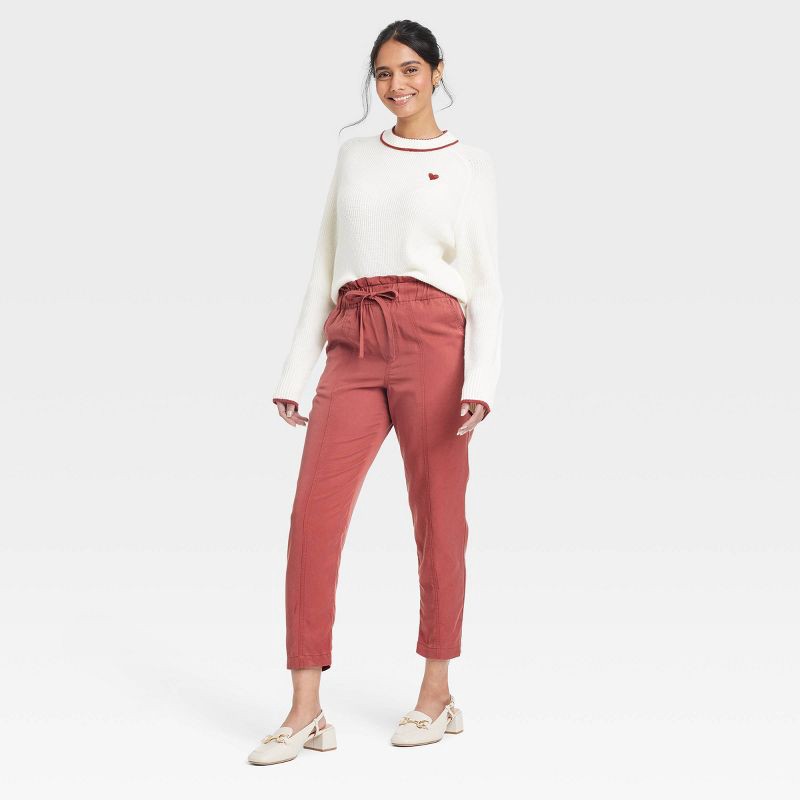 slide 2 of 3, Women's High-Rise Tapered Ankle Pull-On Joggers - A New Day™ Red S: Midweight Twill, Full Elastic Waistband, 1 ct