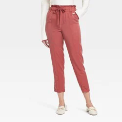 Women's High-Rise Tapered Ankle Pull-On Joggers - A New Day™ Red M: Midweight Twill, Elastic Waistband