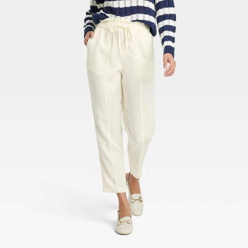 slide 1 of 3, Women's High-Rise Tapered Ankle Pull-On Joggers - A New Day™ White XL: Midweight Twill,, 1 ct