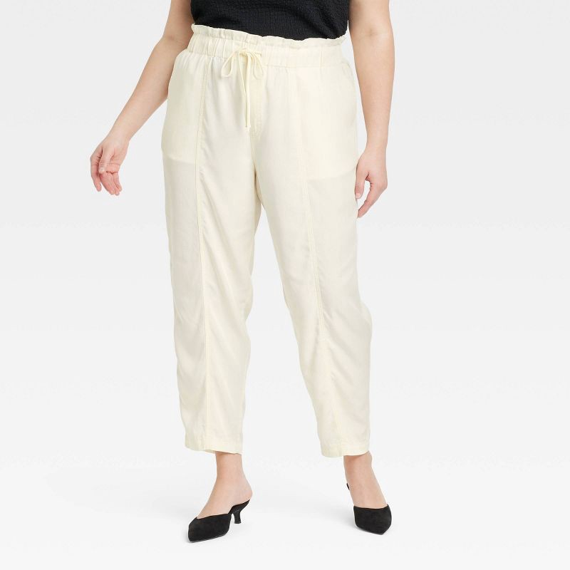 slide 1 of 3, Women's High-Rise Tapered Ankle Pull-On Joggers - A New Day™ White XXL: Midweight Twill,, 1 ct