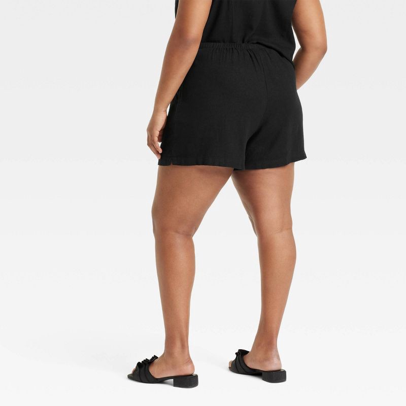 slide 2 of 3, Women's Mid-Rise Linen Pull-On Shorts - A New Day™ Black XXL: Loose Fit, Adjustable Waistband, Seam Pocket, Canvas Fabric, 1 ct