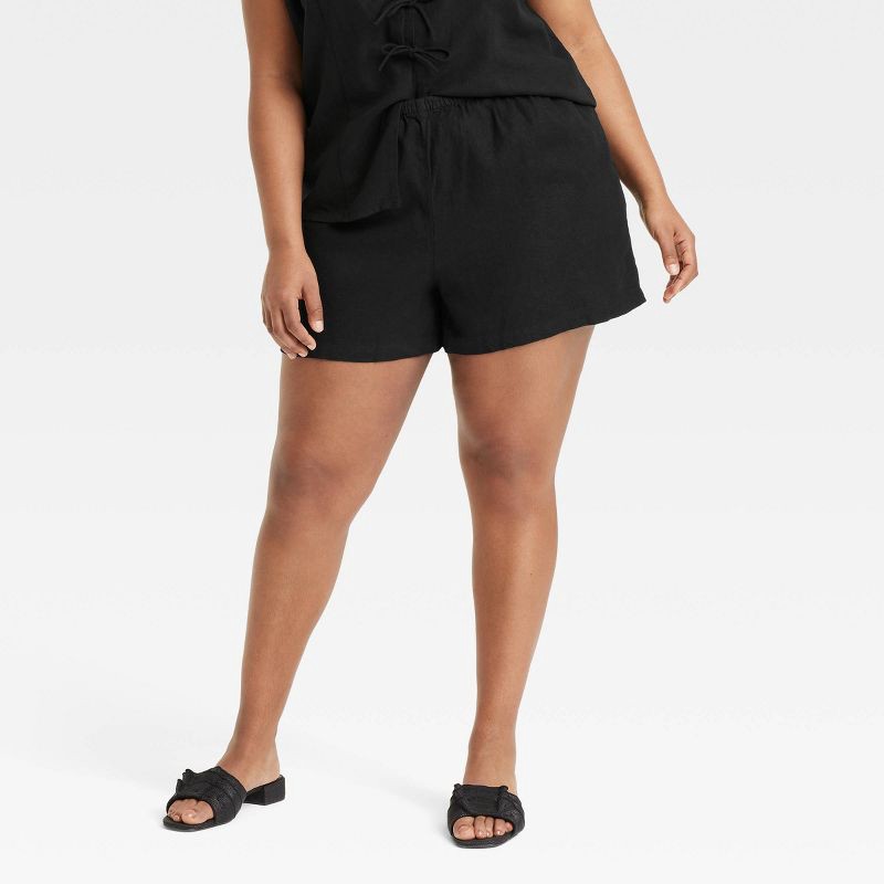 slide 1 of 3, Women's Mid-Rise Linen Pull-On Shorts - A New Day™ Black XXL: Loose Fit, Adjustable Waistband, Seam Pocket, Canvas Fabric, 1 ct
