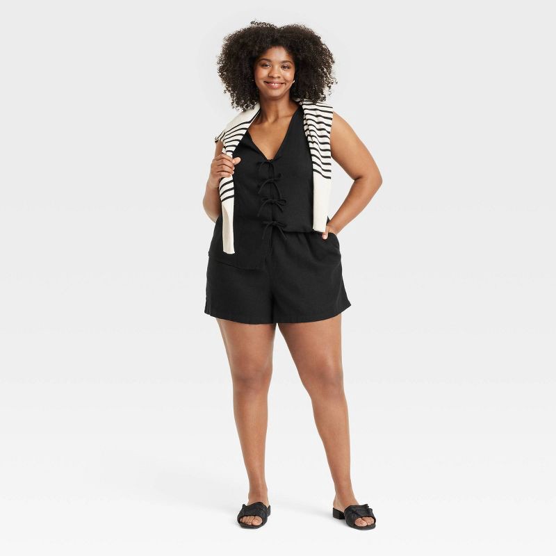 slide 3 of 3, Women's Mid-Rise Linen Pull-On Shorts - A New Day™ Black XXL: Loose Fit, Adjustable Waistband, Seam Pocket, Canvas Fabric, 1 ct