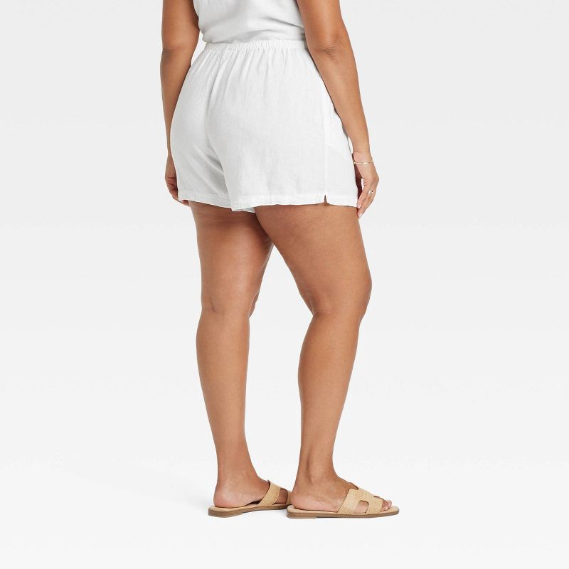 slide 2 of 3, Women's Mid-Rise Linen Pull-On Shorts - A New Day™ White XXL: Adjustable Waistband, Seam Pocket, Canvas Fabric, 1 ct