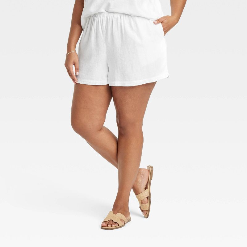 slide 1 of 3, Women's Mid-Rise Linen Pull-On Shorts - A New Day™ White XXL: Adjustable Waistband, Seam Pocket, Canvas Fabric, 1 ct