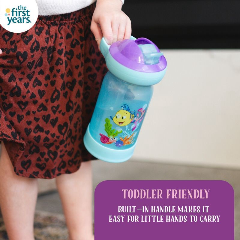 slide 5 of 8, The First Years Disney 12oz The Little Mermaid Ariel Spill Proof Flip Top Toddler Sippy Straw Water Bottle, 12 oz