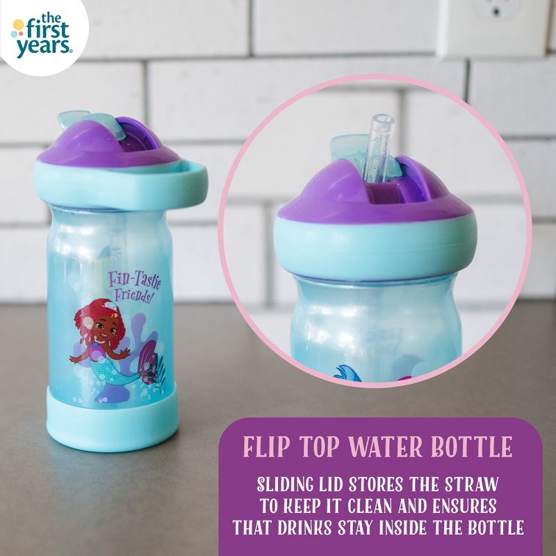 slide 8 of 8, The First Years Disney 12oz The Little Mermaid Ariel Spill Proof Flip Top Toddler Sippy Straw Water Bottle, 12 oz