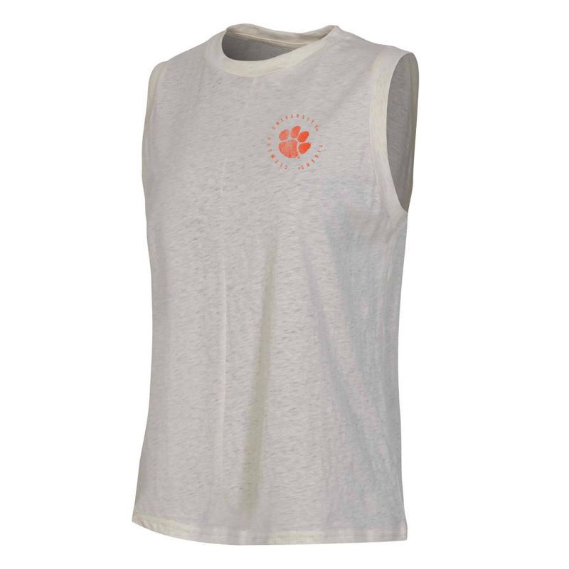 slide 1 of 3, NCAA Clemson Tigers Women's Oatmeal Tank Top - S: Relaxed Fit Sleeveless Jersey, 1 ct