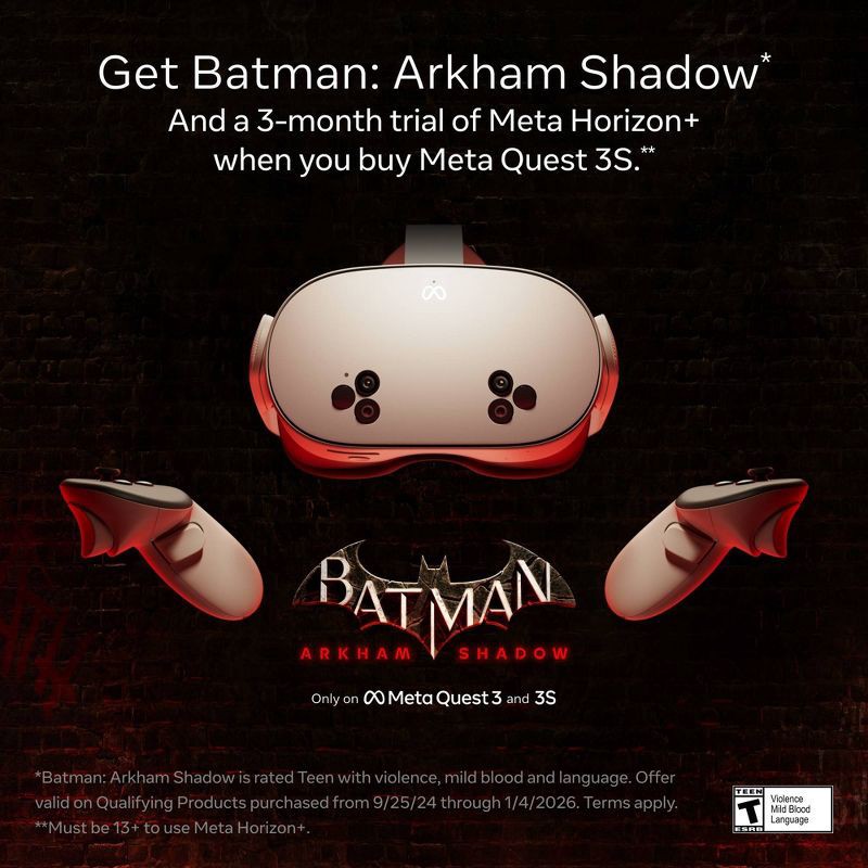 slide 2 of 11, Meta Quest 3S 256GB All-In-One Virtual Reality Headset – includes Batman: Arkham Shadow and a 3-Month Trial of Meta Horizon+: USB-C, Bluetooth, 1 ct