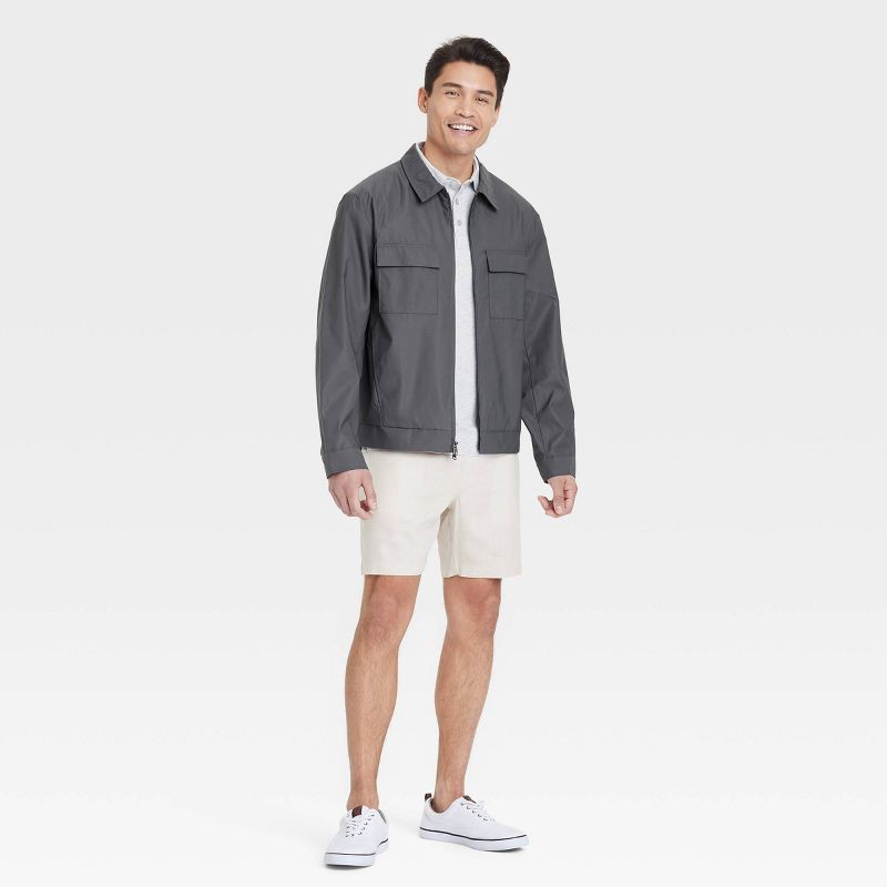 slide 3 of 3, Men's Utility Jacket - Goodfellow & Co™ Dark Gray XL: Lightweight Twill Bomber, Standard Fit, Flap Pockets, 1 ct