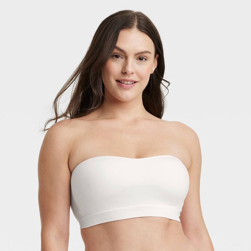 slide 4 of 5, Women's Seamless Lightly Lined Bandeau Bra - Auden™ White M: Molded Cup, Pullover, Knit Fabric, 1 ct