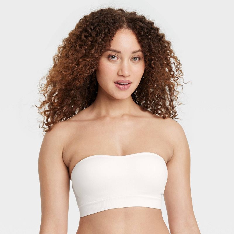 slide 1 of 5, Women's Seamless Lightly Lined Bandeau Bra - Auden™ White M: Molded Cup, Pullover, Knit Fabric, 1 ct
