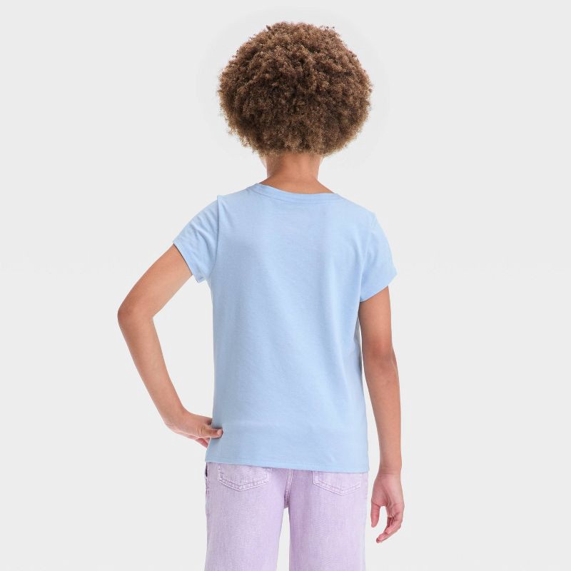slide 3 of 4, Girls' Short Sleeve Unicorn Graphic T-Shirt - Cat & Jack™ Light Blue XS: Relaxed Fit, 1 ct