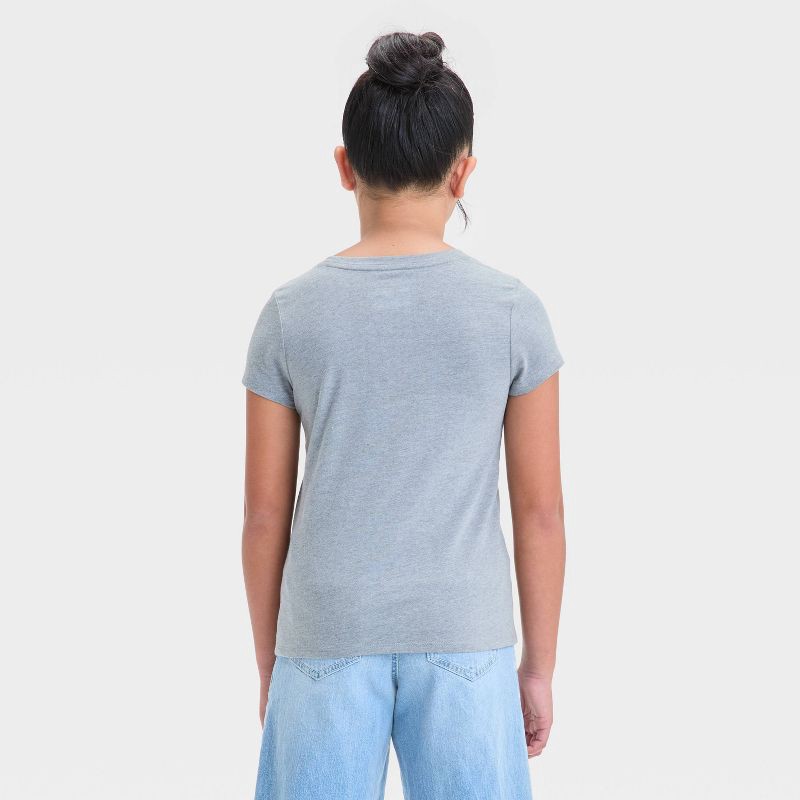 slide 3 of 4, Girls' Short Sleeve Floral Smiley Graphic T-Shirt - Cat & Jack™ Gray M: Crew Neck, Relaxed Fit, 1 ct