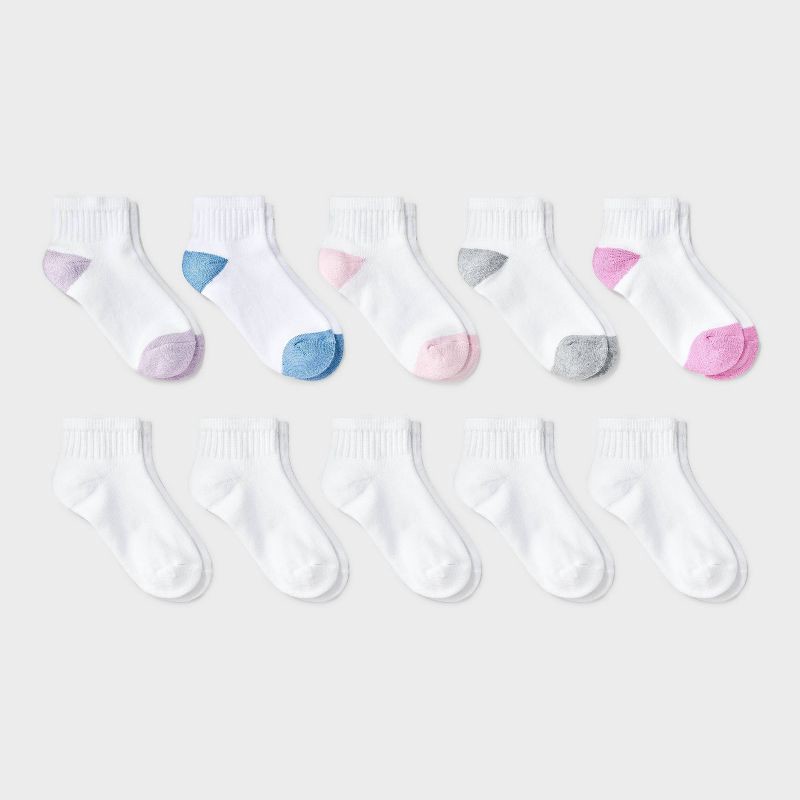 slide 1 of 3, Girls' 10pk Ankle Socks - Cat & Jack™ White M, 10 ct