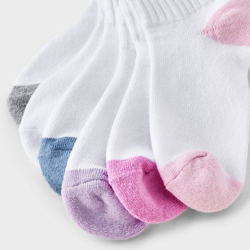 slide 3 of 3, Girls' 10pk Ankle Socks - Cat & Jack™ White L: Cushioned Heel & Toe, Knit Midweight Fabric, 10 ct
