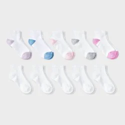 Girls' 10pk Ankle Socks - Cat & Jack™ White L: Cushioned Heel & Toe, Knit Midweight Fabric