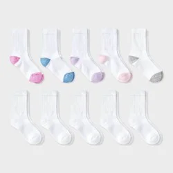 Girls' 10pk Crew Socks - Cat & Jack™ White M