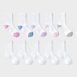 Girls' 10pk Crew Socks - Cat & Jack™ White L