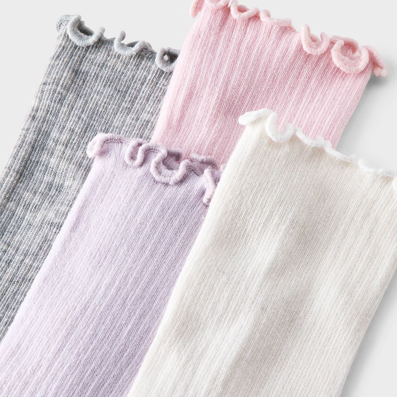 slide 3 of 3, Girls' 4pk Ribbed Crew Socks - Cat & Jack™ White/Pink S, 4 ct