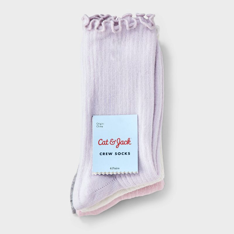slide 2 of 3, Girls' 4pk Ribbed Crew Socks - Cat & Jack™ White/Pink L, 4 ct